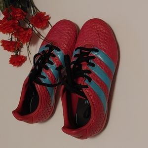 ADIDAS soccer rugby cleats sneakers hot pink and baby blue kids size US 1